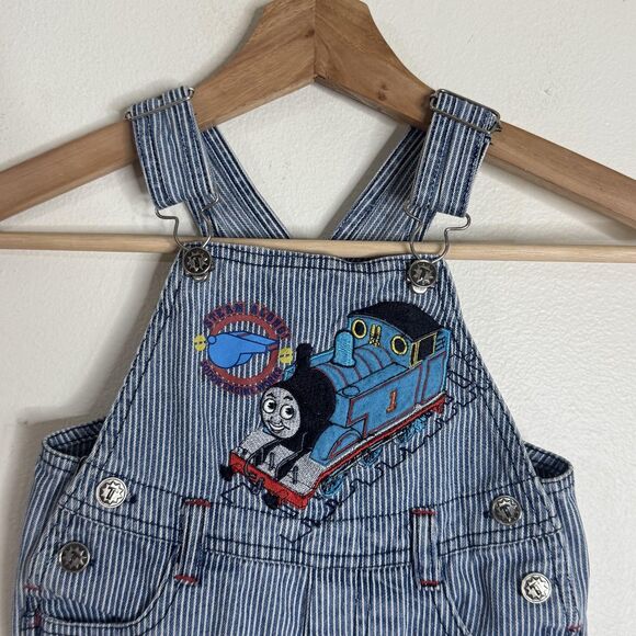 Thomas & Friends Overalls Infant Boys 12M Blue Hickory Stripe Denim Bib Snap Leg - Picture 2 of 9